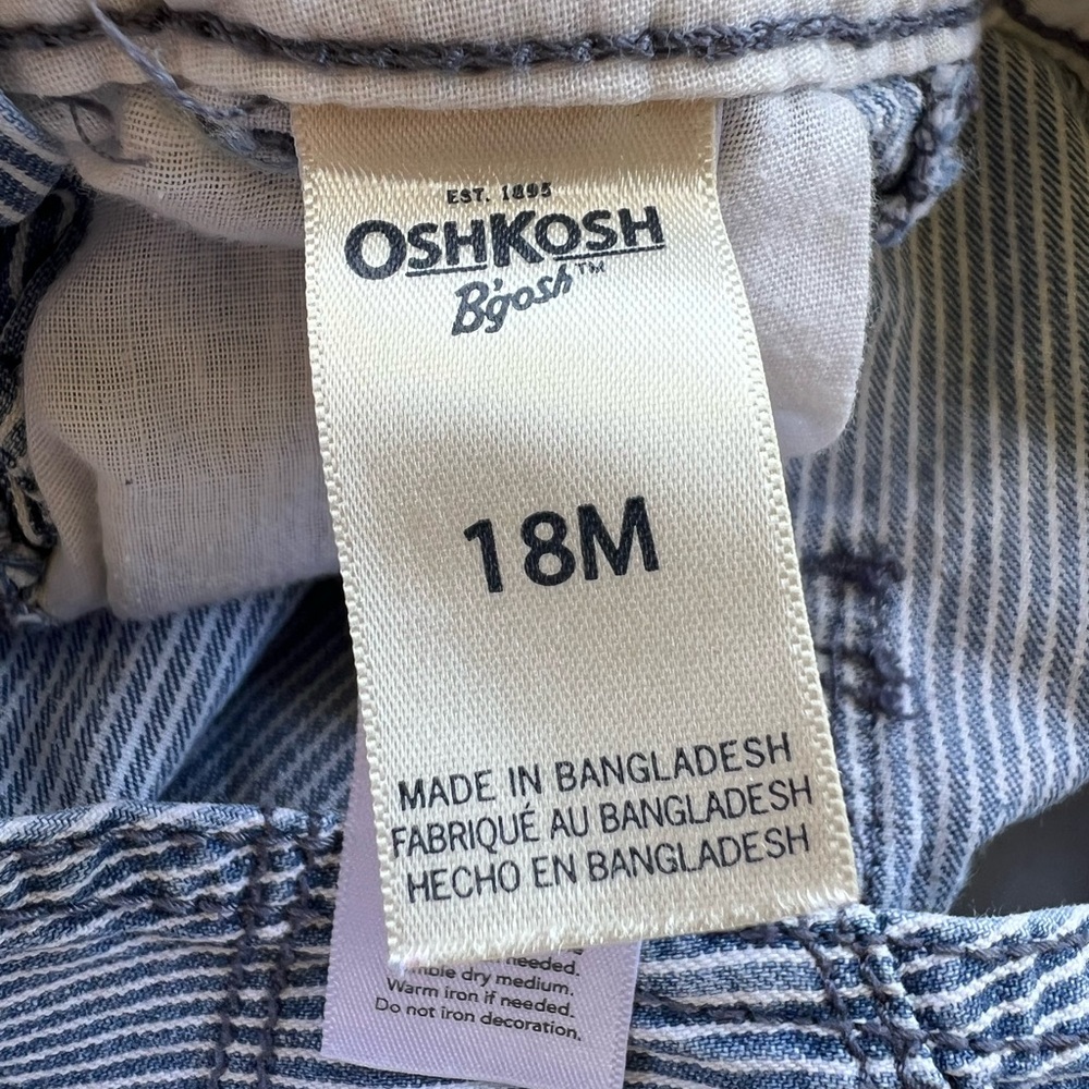 OshKosh B'gosh: Blue Striped Overalls: Size 18m - Picture 5 of 6